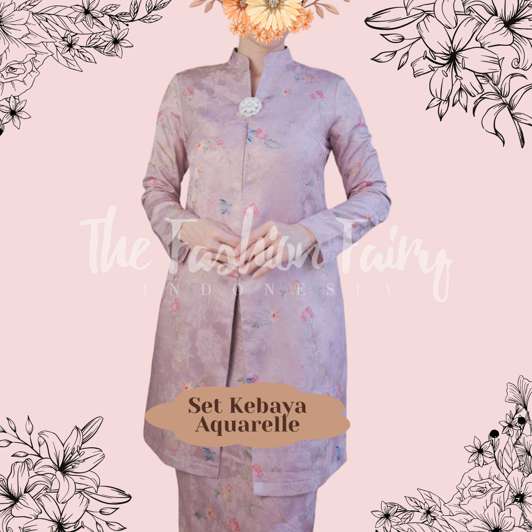 SET KEBAYA KURUNG AQUARELLE SAND STONE