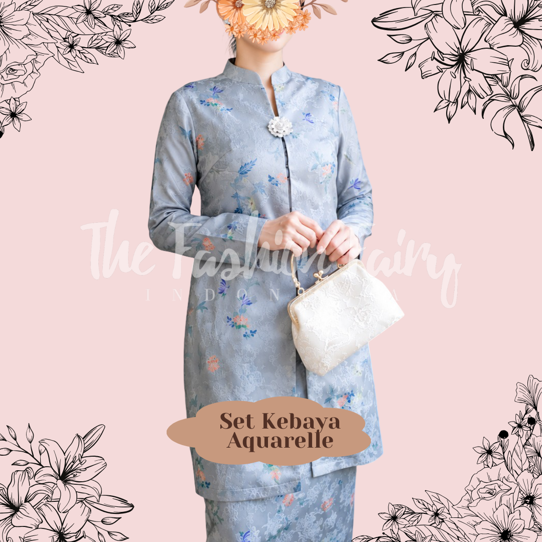 SET KEBAYA KURUNG AQUARELLE FOREST SAGE
