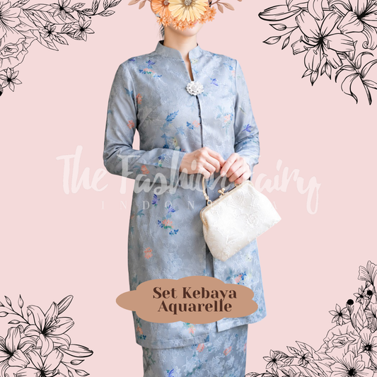 SET KEBAYA KURUNG AQUARELLE FOREST SAGE