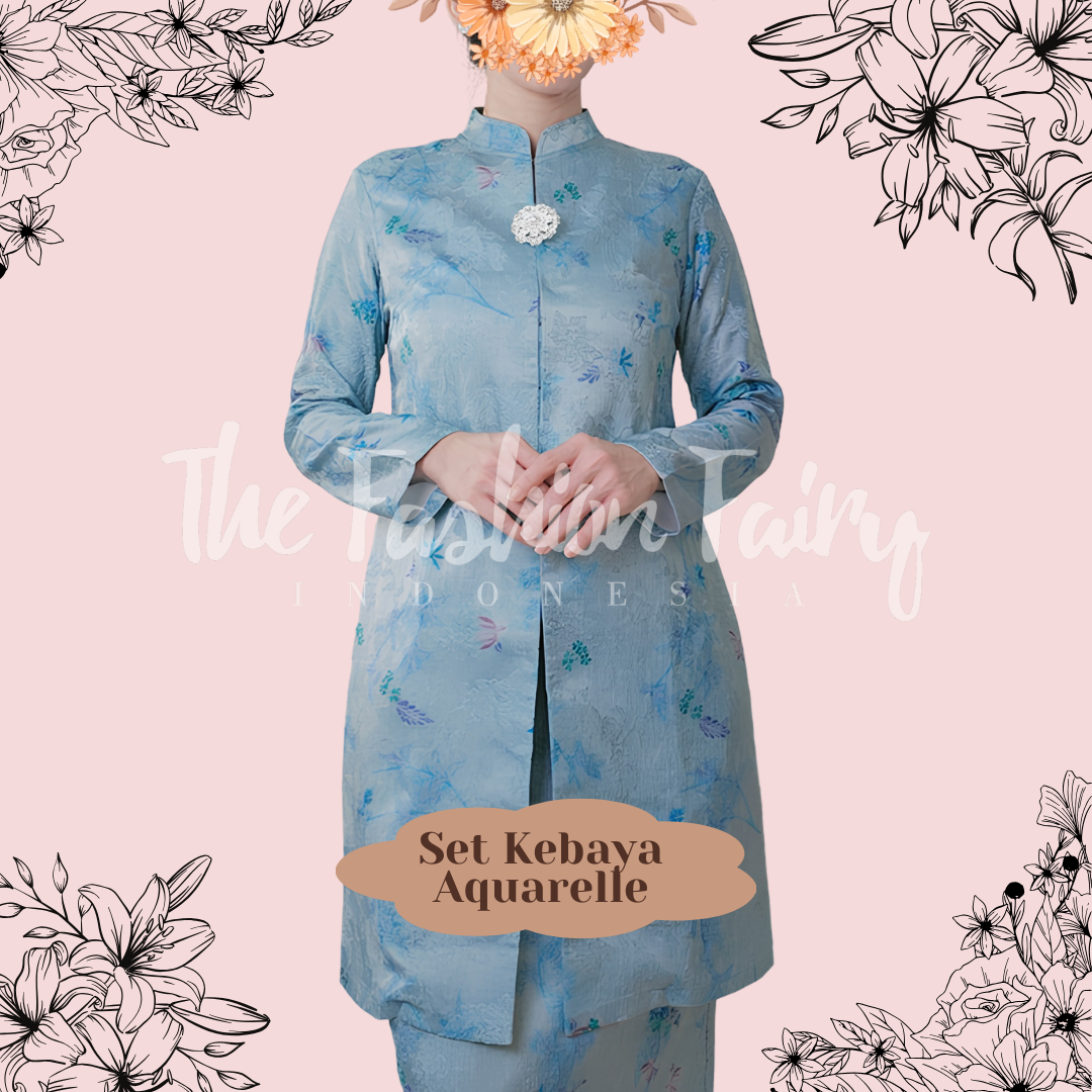 SET KEBAYA KURUNG AQUARELLE MISTY BLUE