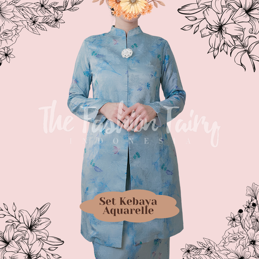 SET KEBAYA KURUNG AQUARELLE MISTY BLUE