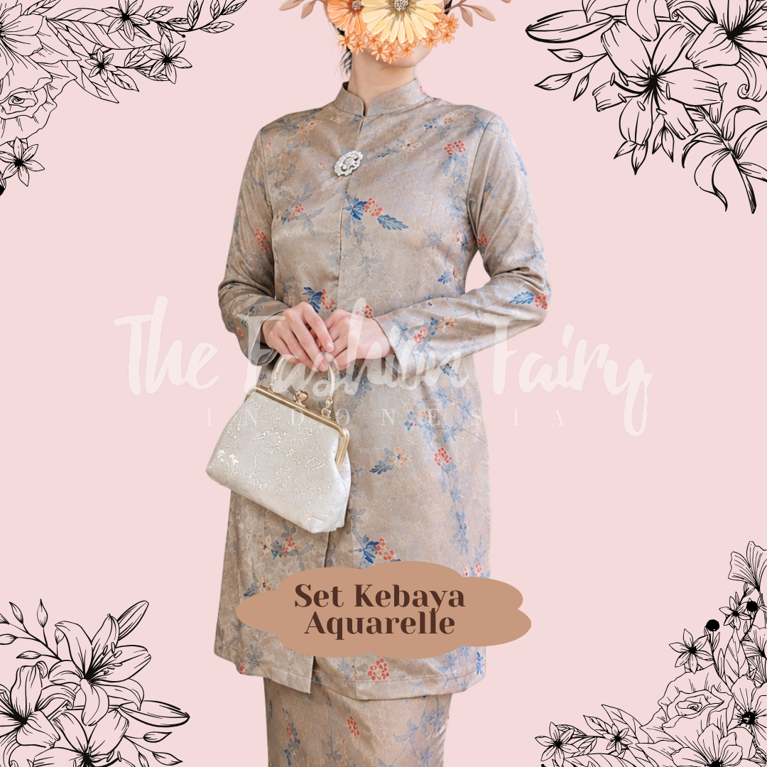 SET KEBAYA KURUNG AQUARELLE SAND STONE