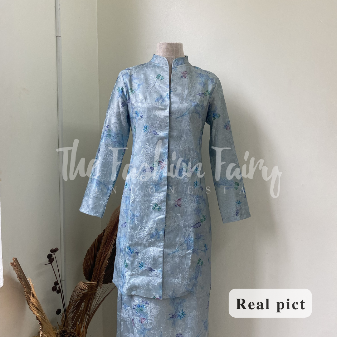 SET KEBAYA KURUNG AQUARELLE MISTY BLUE